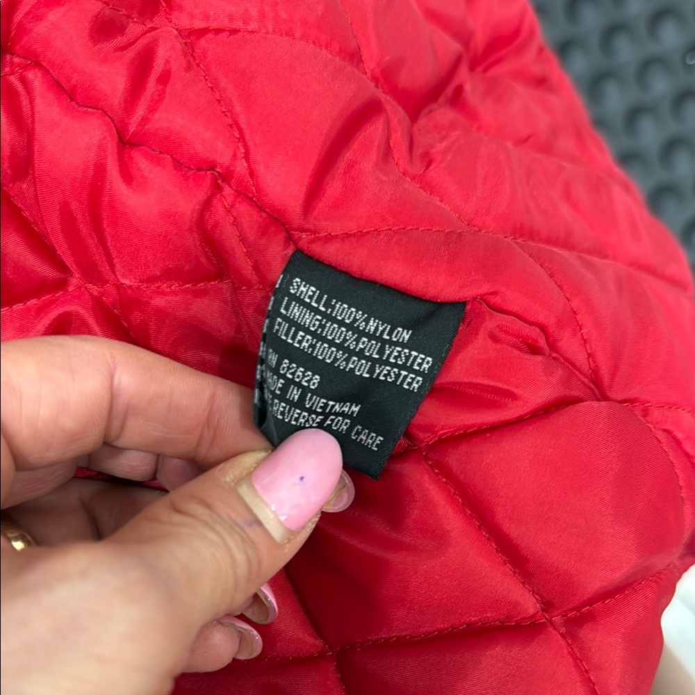 Red and White Bomber Jacket with Stand-Up Collar - Picture 6 of 7